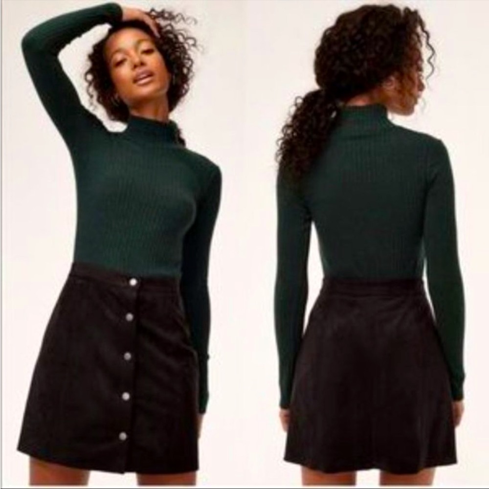 Aritzia Wilfred Black Suede Centinela Snap Front Mini Skirt